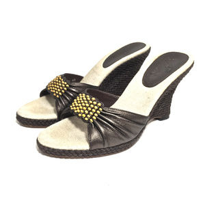 Cole Haan Bronze Leather & Canvas Beaded Wedge